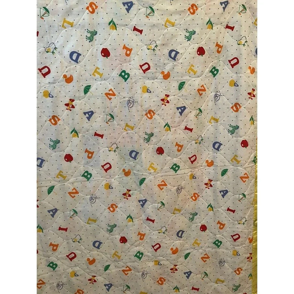 Vintage Baby Blanket/yellow/Satin Trim/Teddy Bear/ABC’s/Blocks/Boy/Girl 35”x44” - Picture 14 of 16
